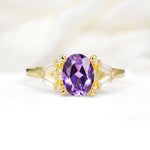 Classic Oval Cut Baguette Side Cluster Amethyst Engagement Ring - Additional view