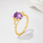 Classic Oval Cut Baguette Side Cluster Amethyst Engagement Ring - Additional view