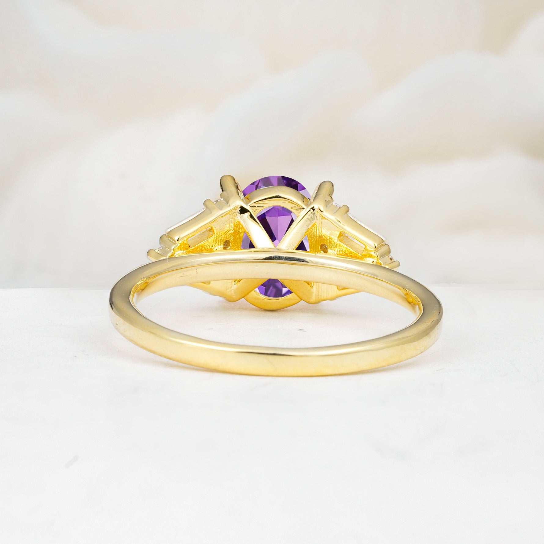 Classic Oval Cut Baguette Side Cluster Amethyst Engagement Ring - Additional view