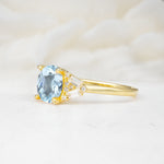 Classic Oval Cut Baguette Side Cluster Aquamarine Engagement Ring - Additional view