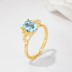 Classic Oval Cut Baguette Side Cluster Aquamarine Engagement Ring - Additional view