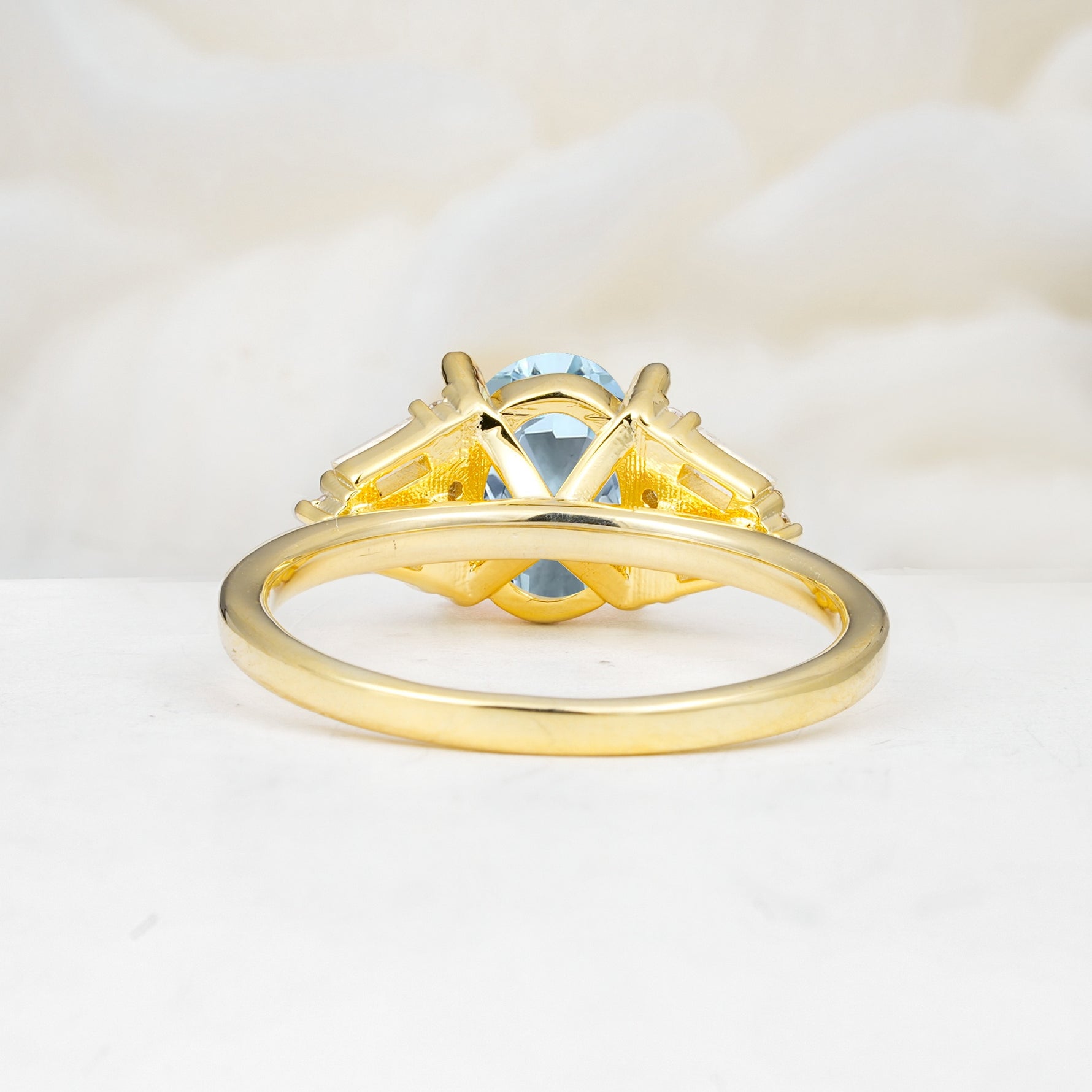 Classic Oval Cut Baguette Side Cluster Aquamarine Engagement Ring - Additional view