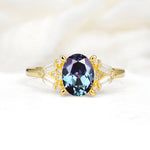 Classic Oval Cut Baguette Side Cluster Alexandrite Engagement Ring - Additional view