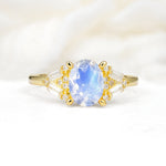 Classic Oval Cut Baguette Side Cluster Moonstone Engagement Ring - Additional view