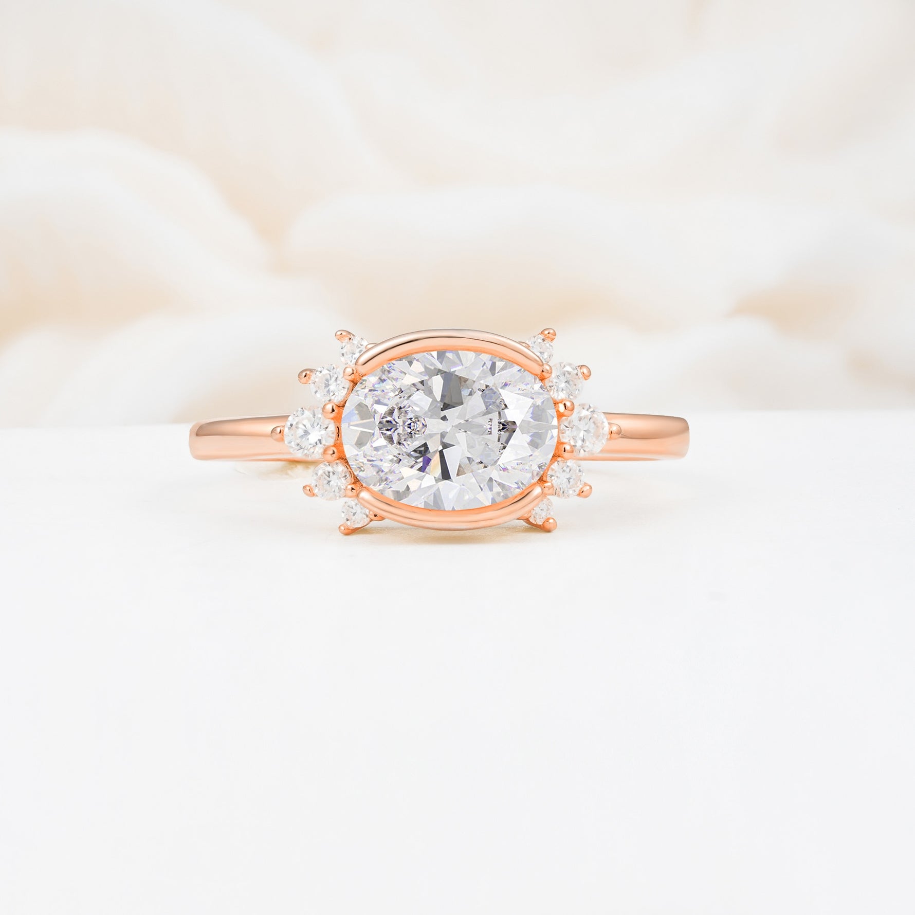Timeless Oval Cut Bezel Frame Halo Moissanite Engagement Ring - Additional view