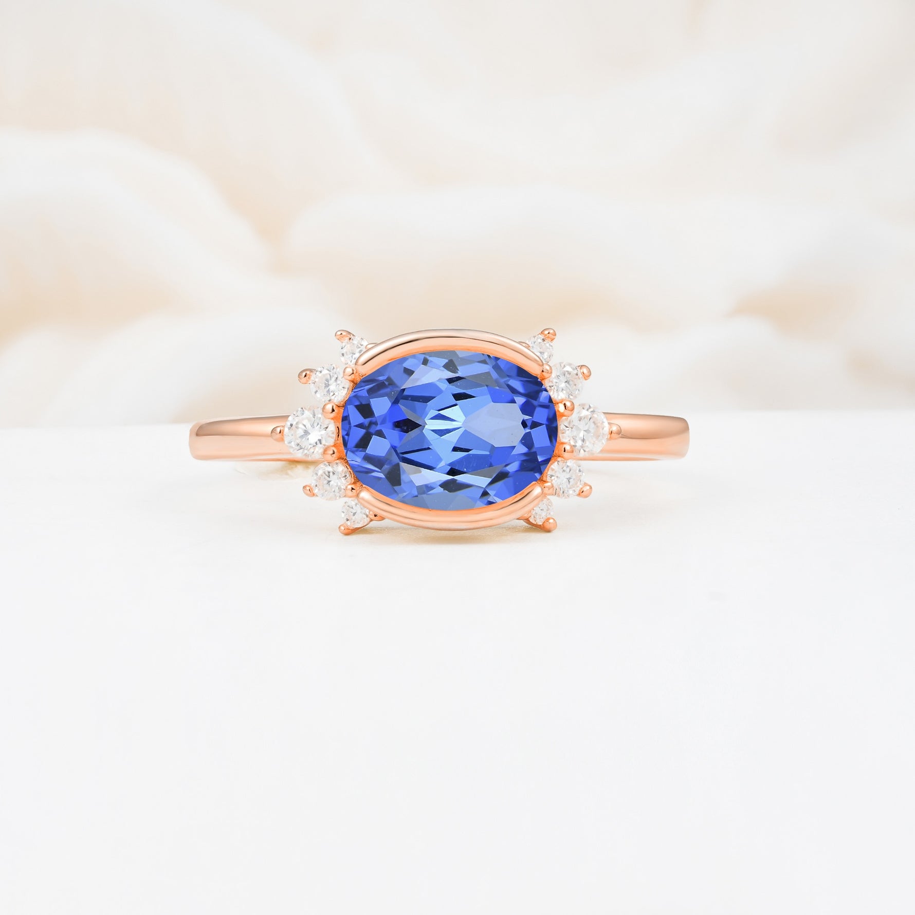 Timeless Oval Cut Bezel Frame Halo Sapphire Engagement Ring - Additional view