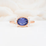 Timeless Oval Cut Bezel Frame Halo Tanzanite Engagement Ring - Additional view