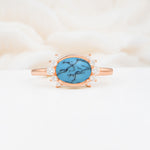 Timeless Oval Cut Bezel Frame Halo Turquoise Engagement Ring - Additional view