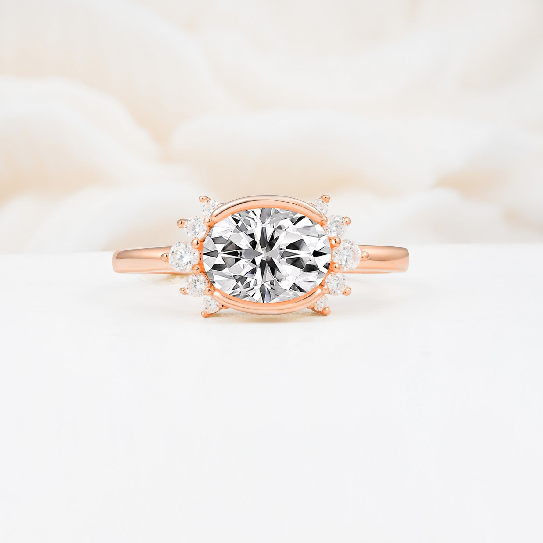 Timeless Oval Cut Bezel Frame Halo Lab Diamond Engagement Ring - Additional view