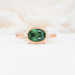 Timeless Oval Cut Bezel Frame Halo Emerald Engagement Ring - Additional view