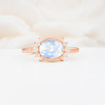 Timeless Oval Cut Bezel Frame Halo Moonstone Engagement Ring - Additional view