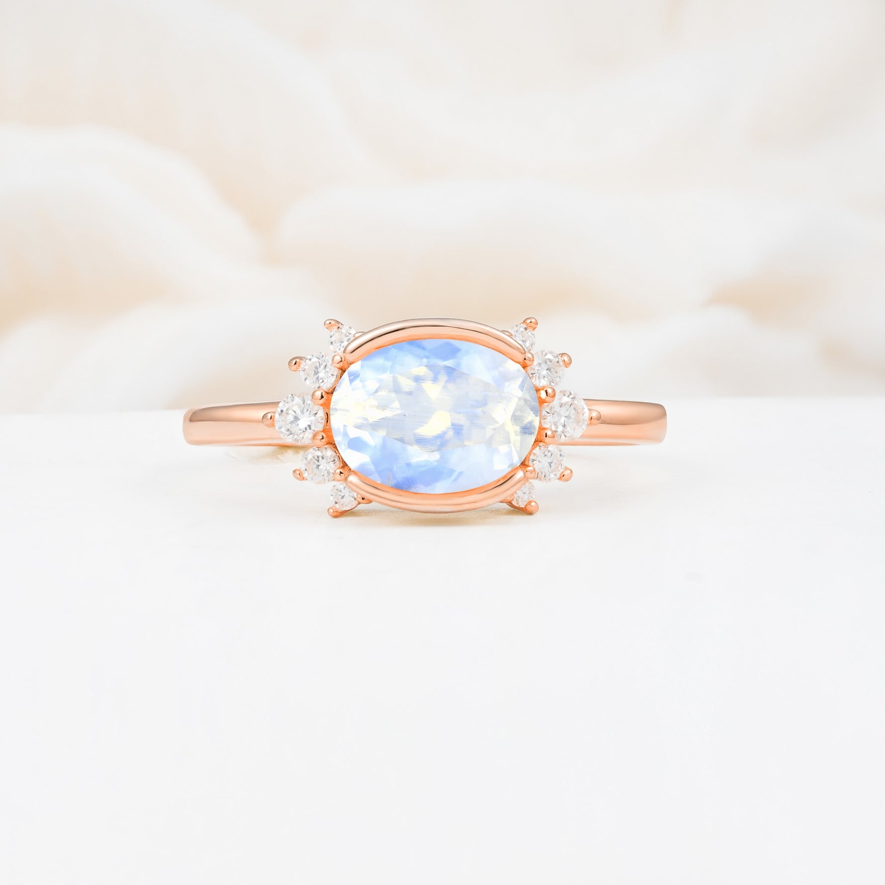 Timeless Oval Cut Bezel Frame Halo Moonstone Engagement Ring - Additional view