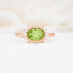 Timeless Oval Cut Bezel Frame Halo Peridot Engagement Ring - Additional view