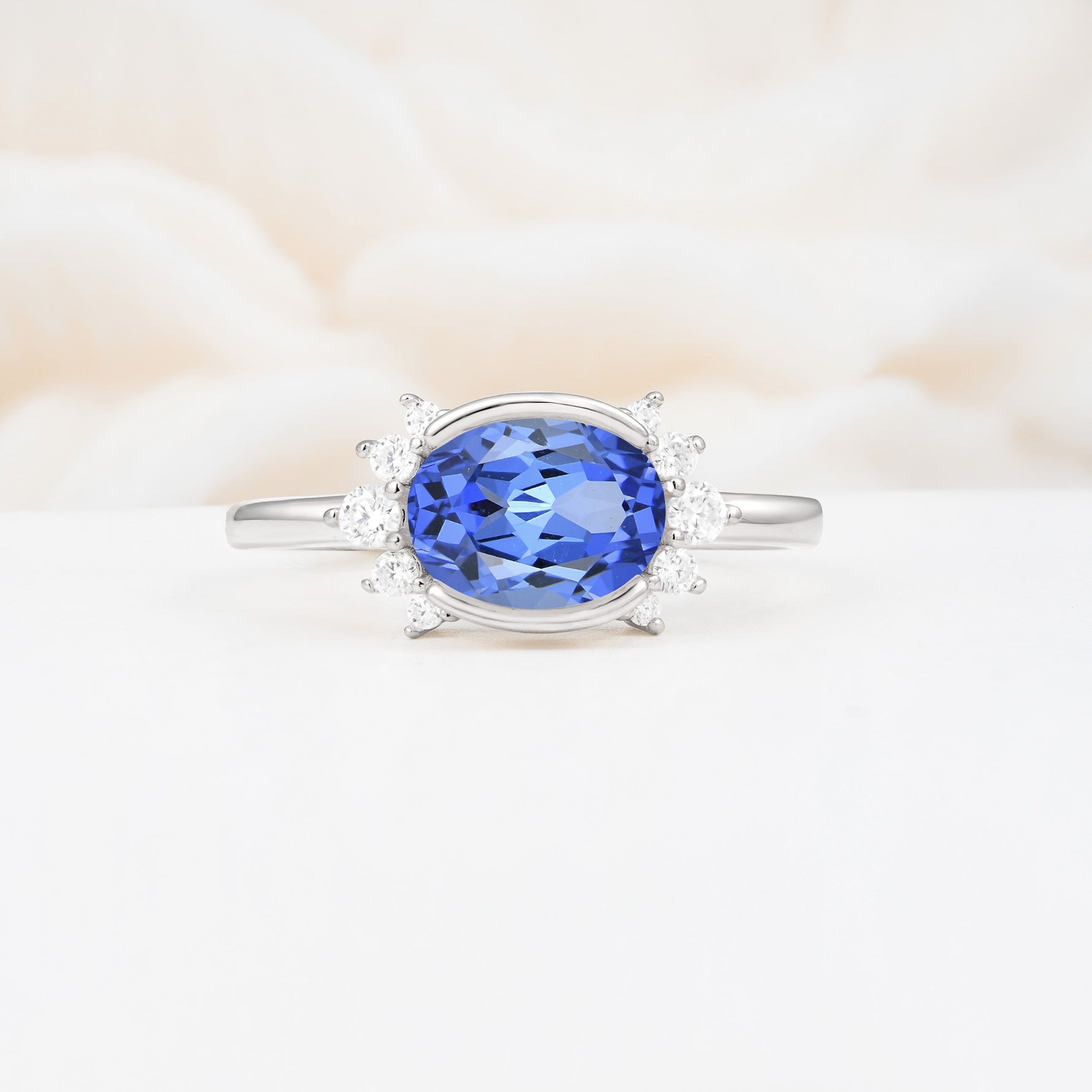 Timeless Oval Cut Bezel Frame Halo Sapphire Engagement Ring - Additional view