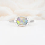 Timeless Oval Cut Bezel Frame Halo Fire Opal Engagement Ring - Additional view