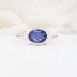 Timeless Oval Cut Bezel Frame Halo Tanzanite Engagement Ring - Additional view
