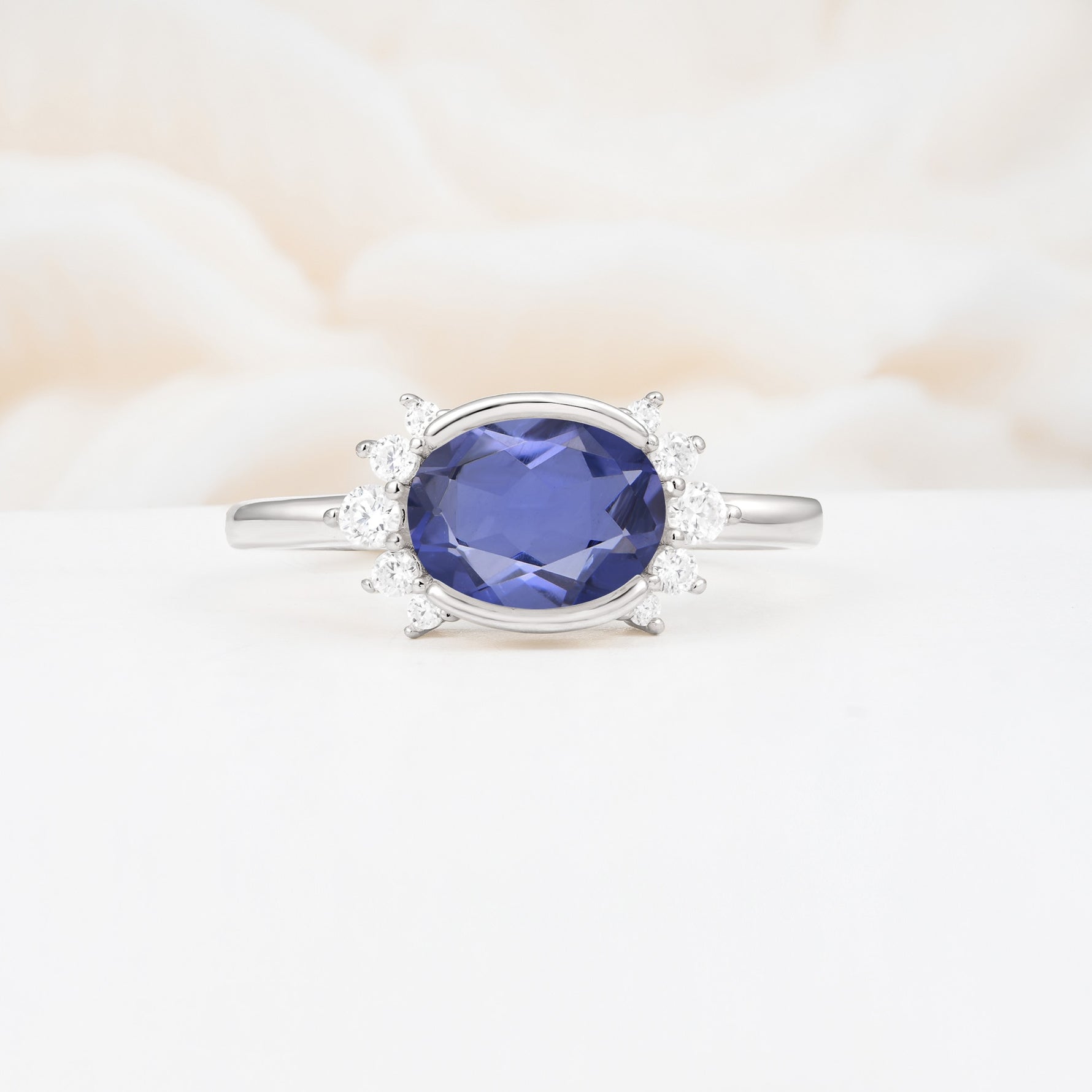 Timeless Oval Cut Bezel Frame Halo Tanzanite Engagement Ring - Additional view