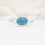 Timeless Oval Cut Bezel Frame Halo Turquoise Engagement Ring - Additional view