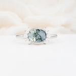 Timeless Oval Cut Bezel Frame Halo Moss Agate Engagement Ring - Additional view