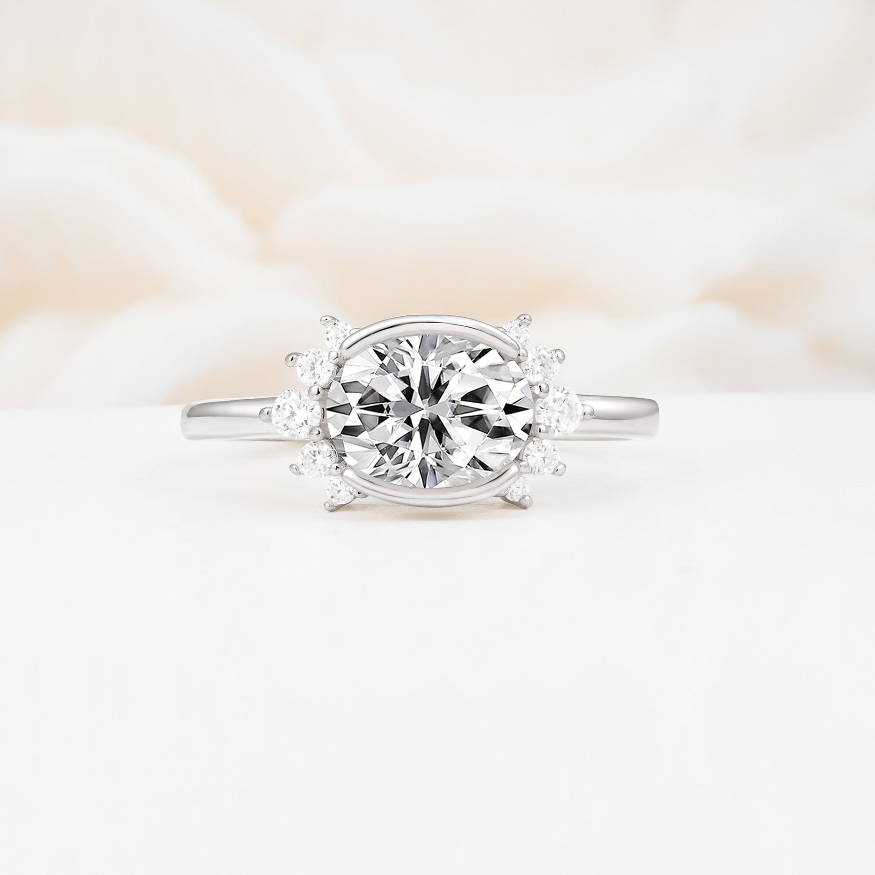 Timeless Oval Cut Bezel Frame Halo Lab Diamond Engagement Ring - Additional view