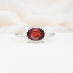 Timeless Oval Cut Bezel Frame Halo Garnet Engagement Ring - Additional view