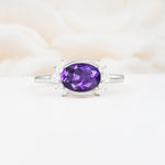 Timeless Oval Cut Bezel Frame Halo Amethyst Engagement Ring - Additional view