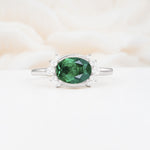Timeless Oval Cut Bezel Frame Halo Emerald Engagement Ring - Additional view