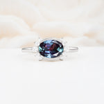 Timeless Oval Cut Bezel Frame Halo Alexandrite Engagement Ring - Additional view