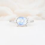 Timeless Oval Cut Bezel Frame Halo Moonstone Engagement Ring - Additional view