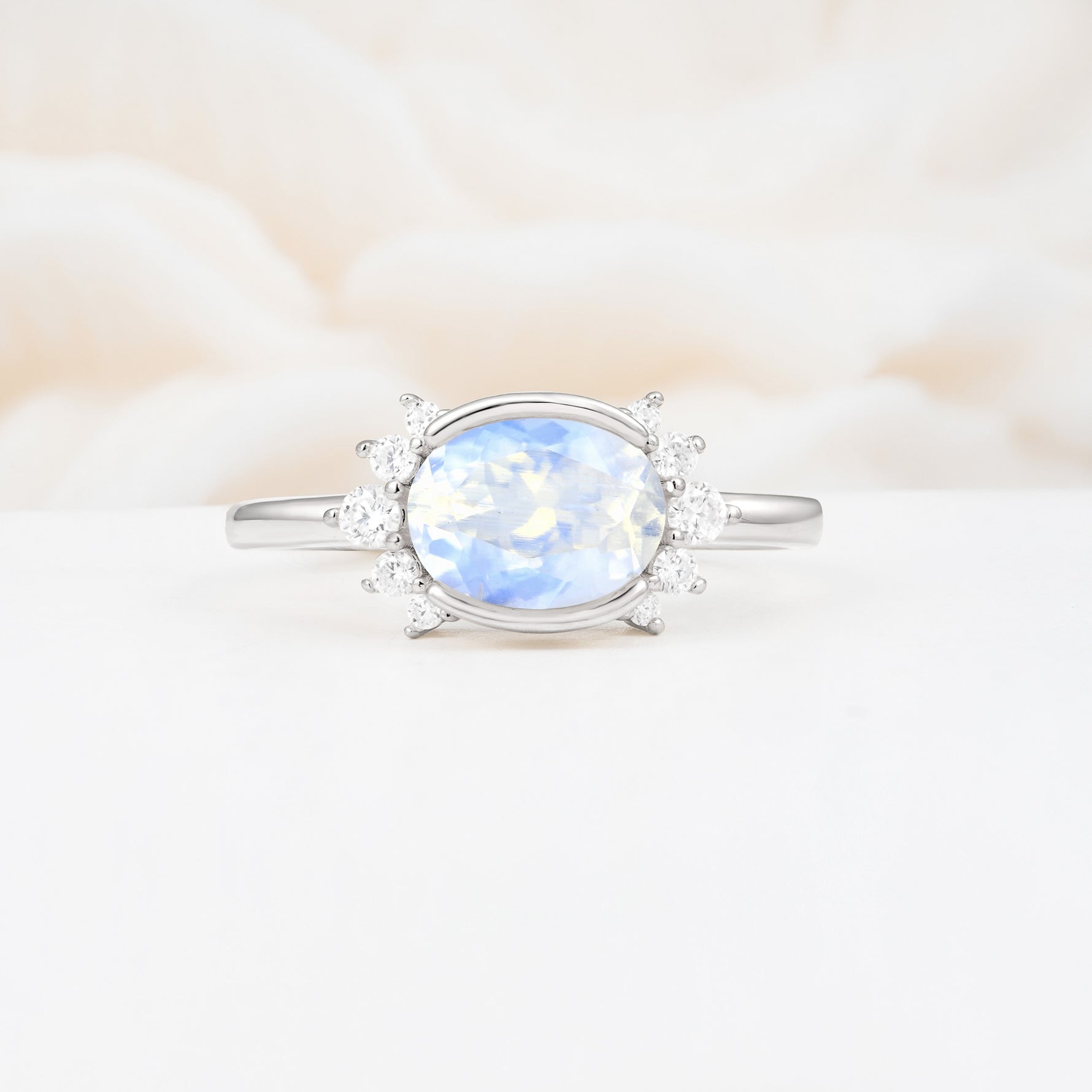 Timeless Oval Cut Bezel Frame Halo Moonstone Engagement Ring - Additional view