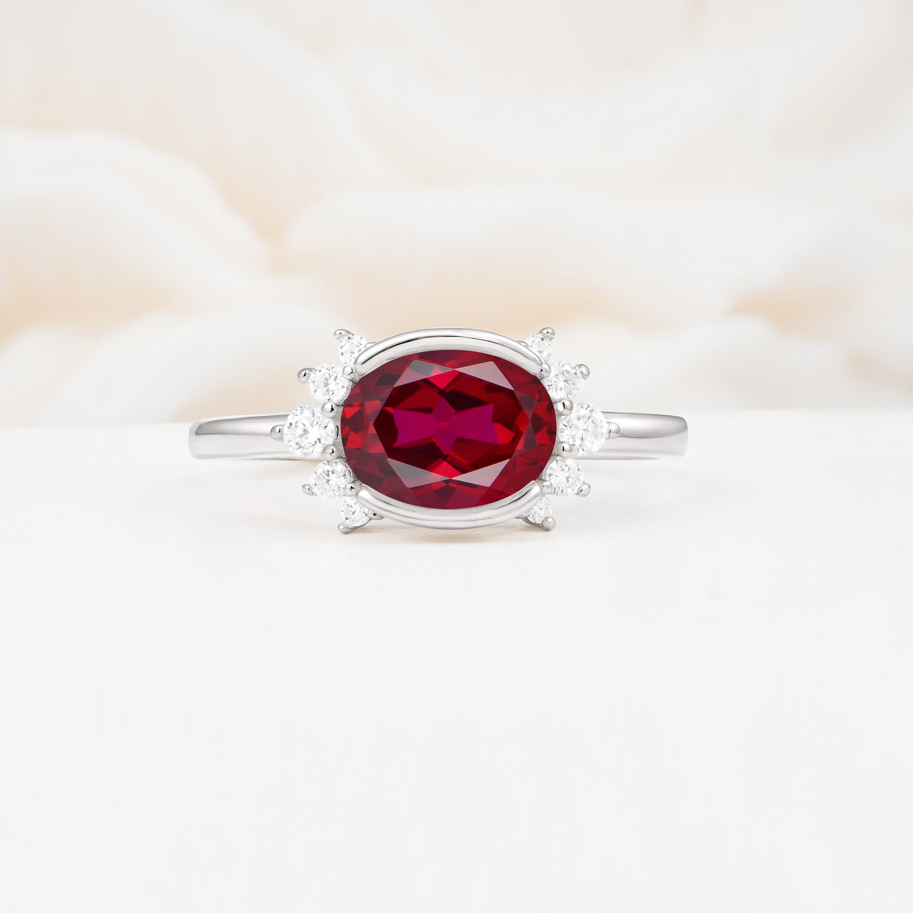 Timeless Oval Cut Bezel Frame Halo Ruby Engagement Ring - Additional view
