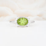 Timeless Oval Cut Bezel Frame Halo Peridot Engagement Ring - Additional view