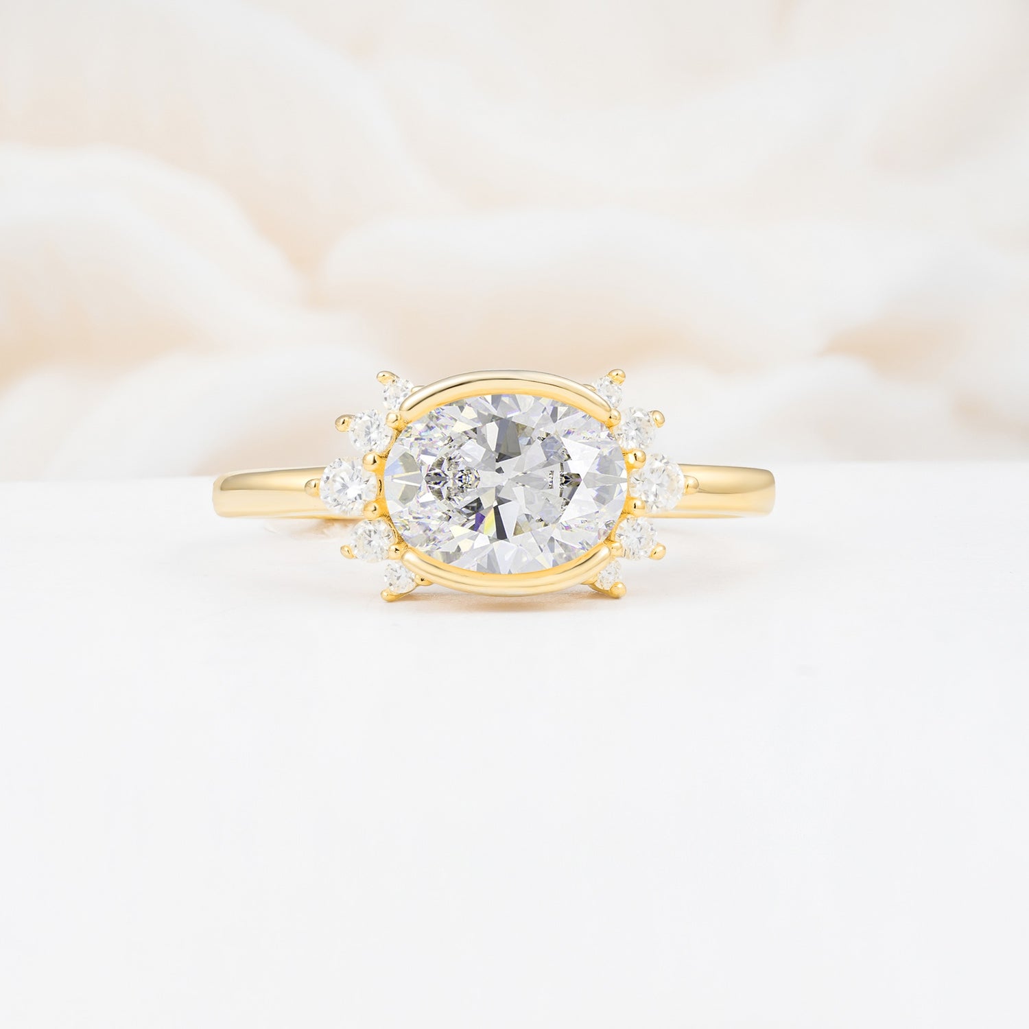 Timeless Oval Cut Bezel Frame Halo Moissanite Engagement Ring - Additional view