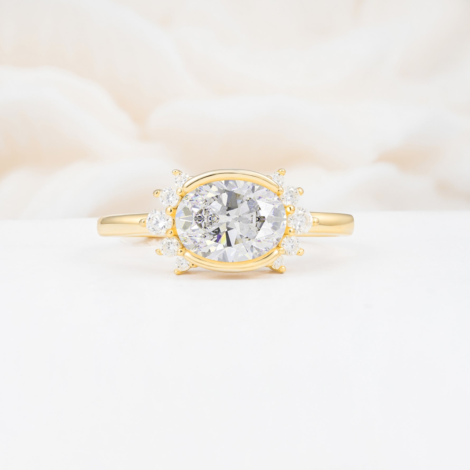 Timeless Oval Cut Bezel Frame Halo Moissanite Engagement Ring - Additional view