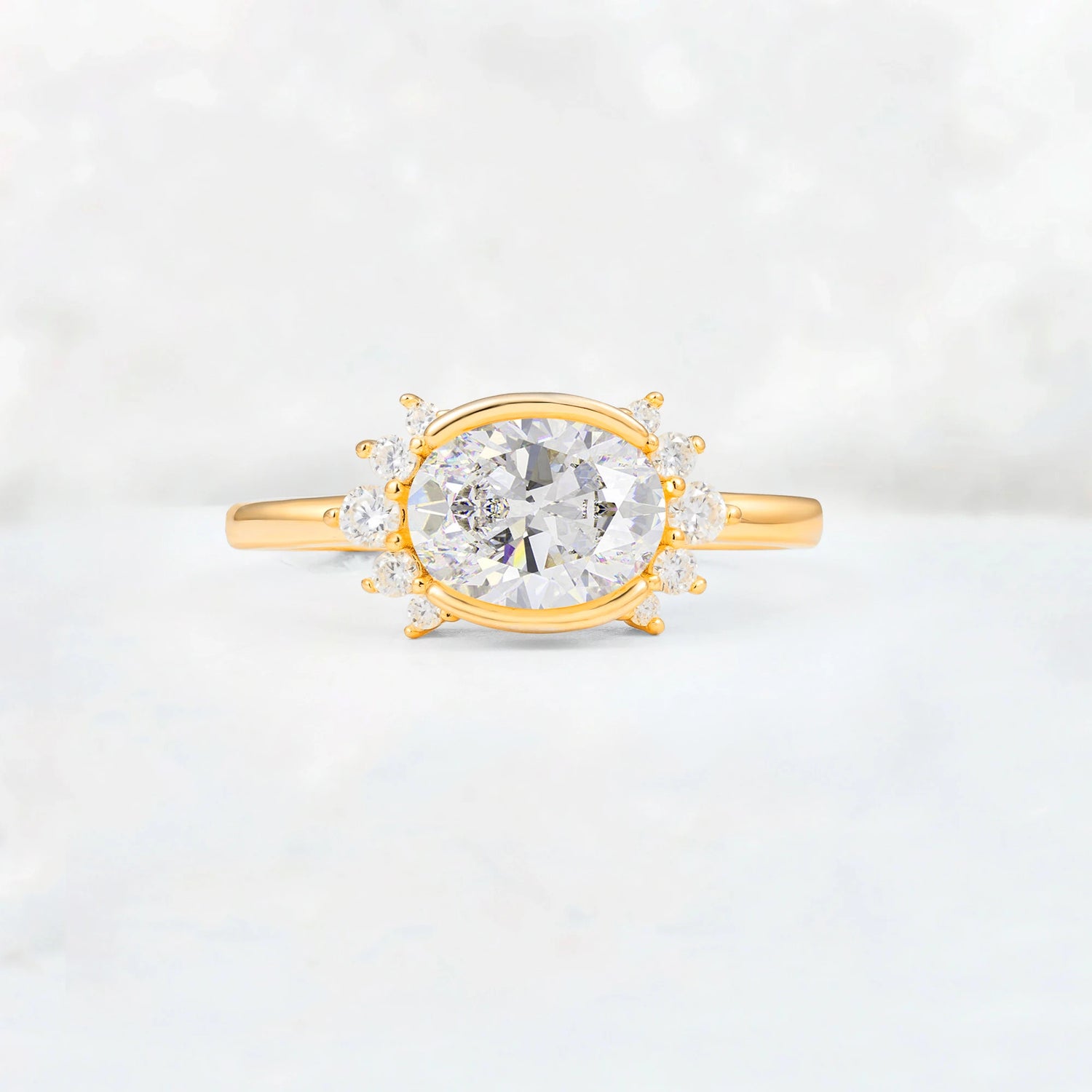 Timeless Oval Cut Bezel Frame Halo Moissanite Engagement Ring