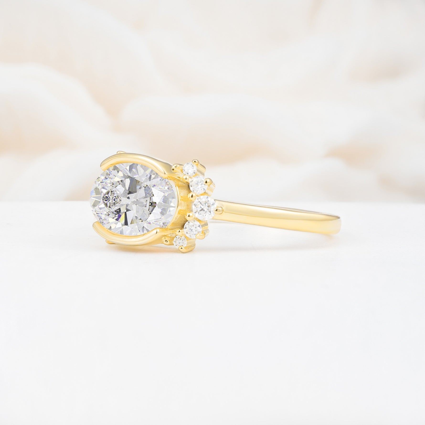 Timeless Oval Cut Bezel Frame Halo Moissanite Engagement Ring - Additional view