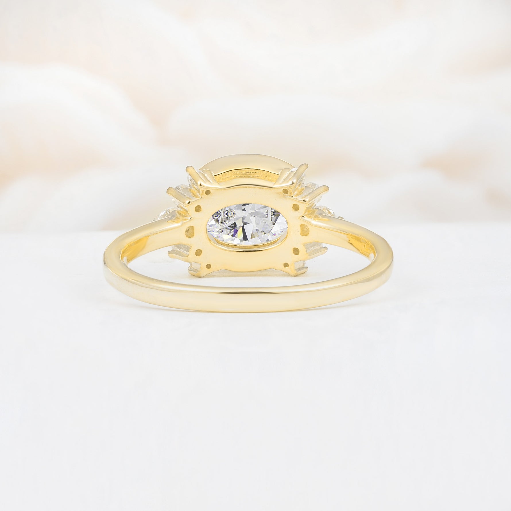 Timeless Oval Cut Bezel Frame Halo Moissanite Engagement Ring - Additional view