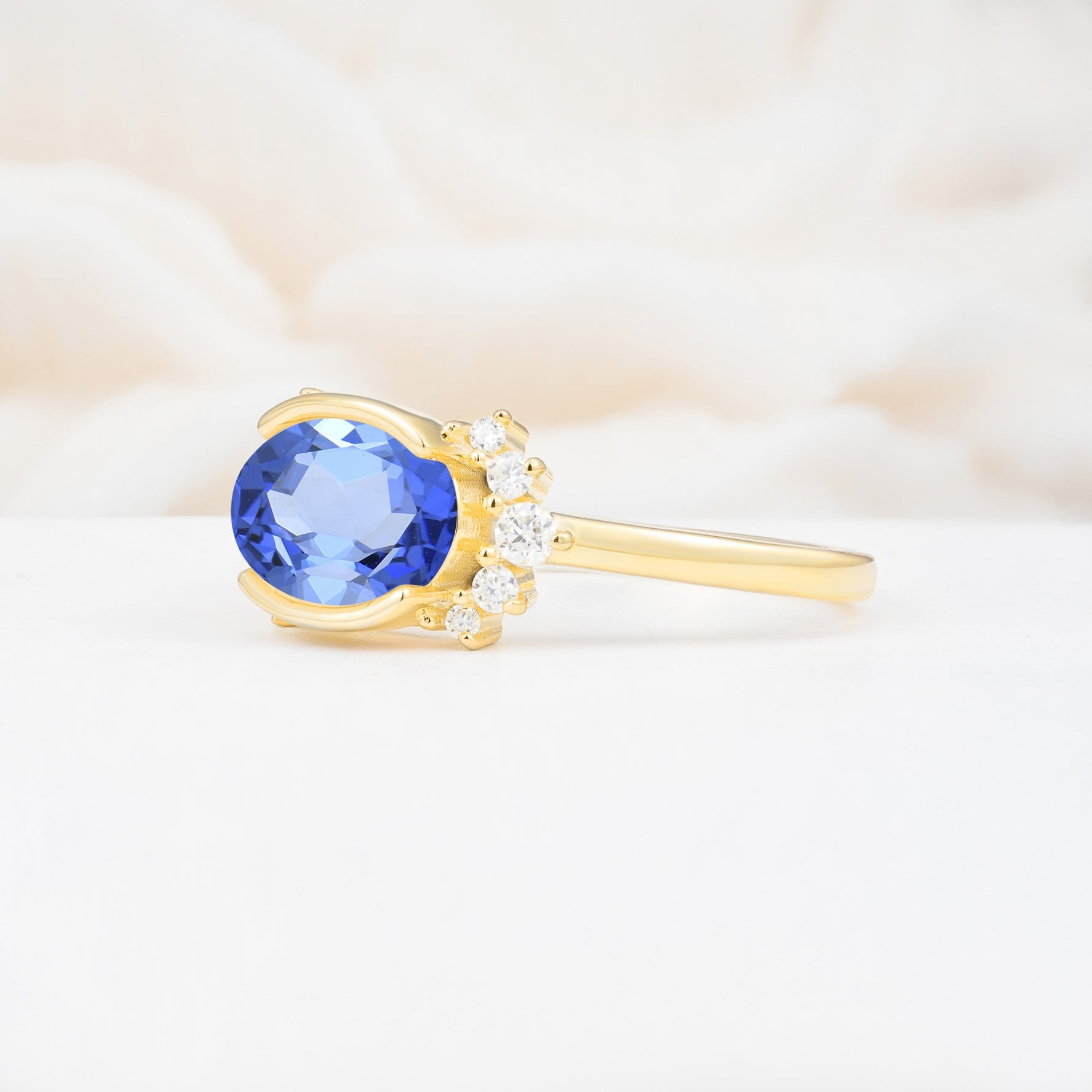 Timeless Oval Cut Bezel Frame Halo Sapphire Engagement Ring - Additional view