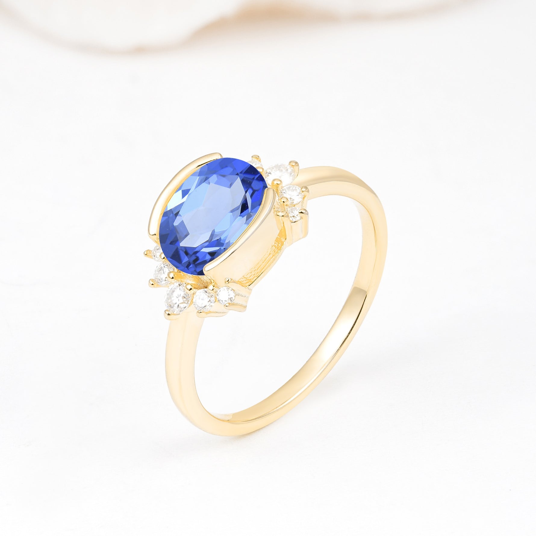 Timeless Oval Cut Bezel Frame Halo Sapphire Engagement Ring - Additional view