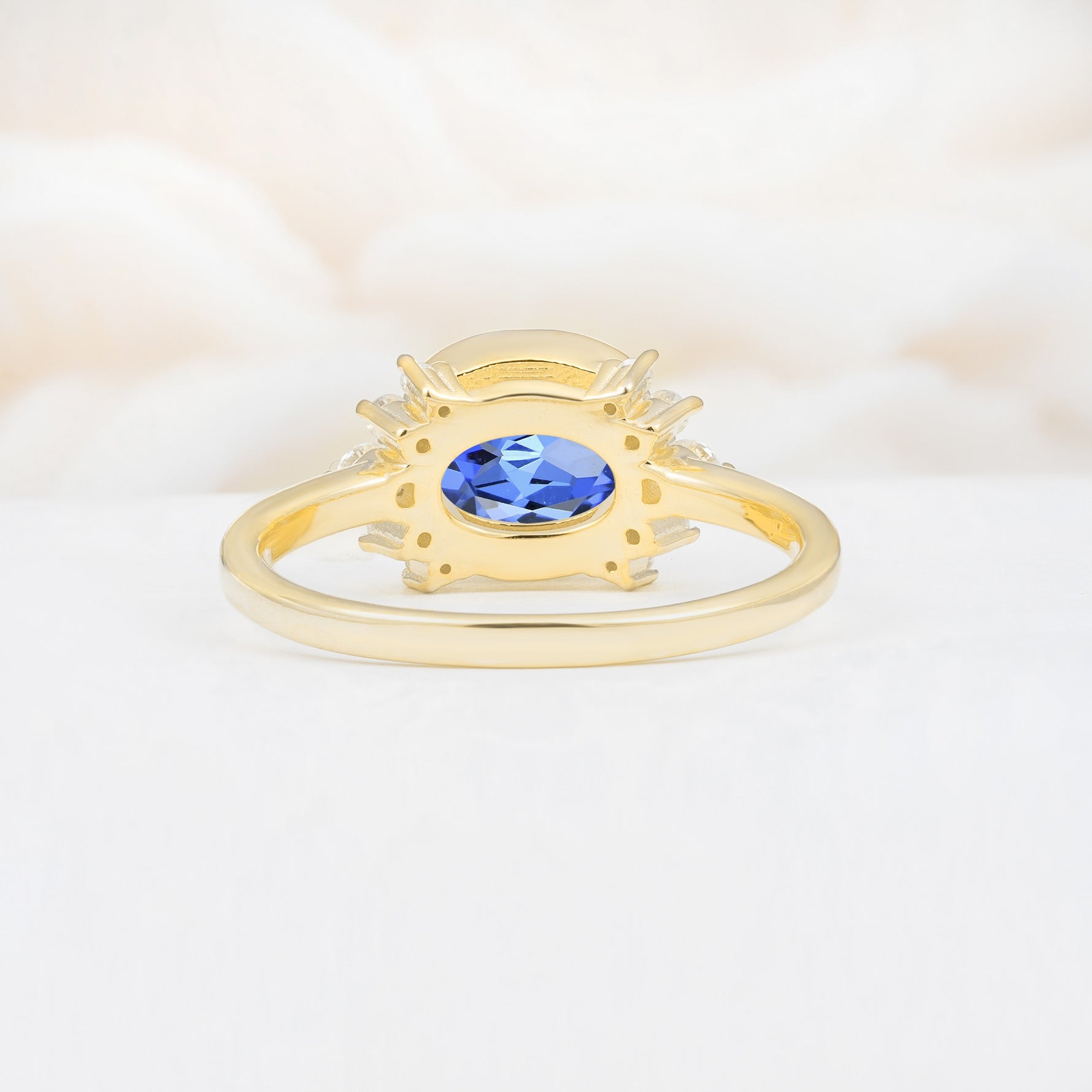 Timeless Oval Cut Bezel Frame Halo Sapphire Engagement Ring - Additional view