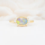 Timeless Oval Cut Bezel Frame Halo Fire Opal Engagement Ring - Additional view