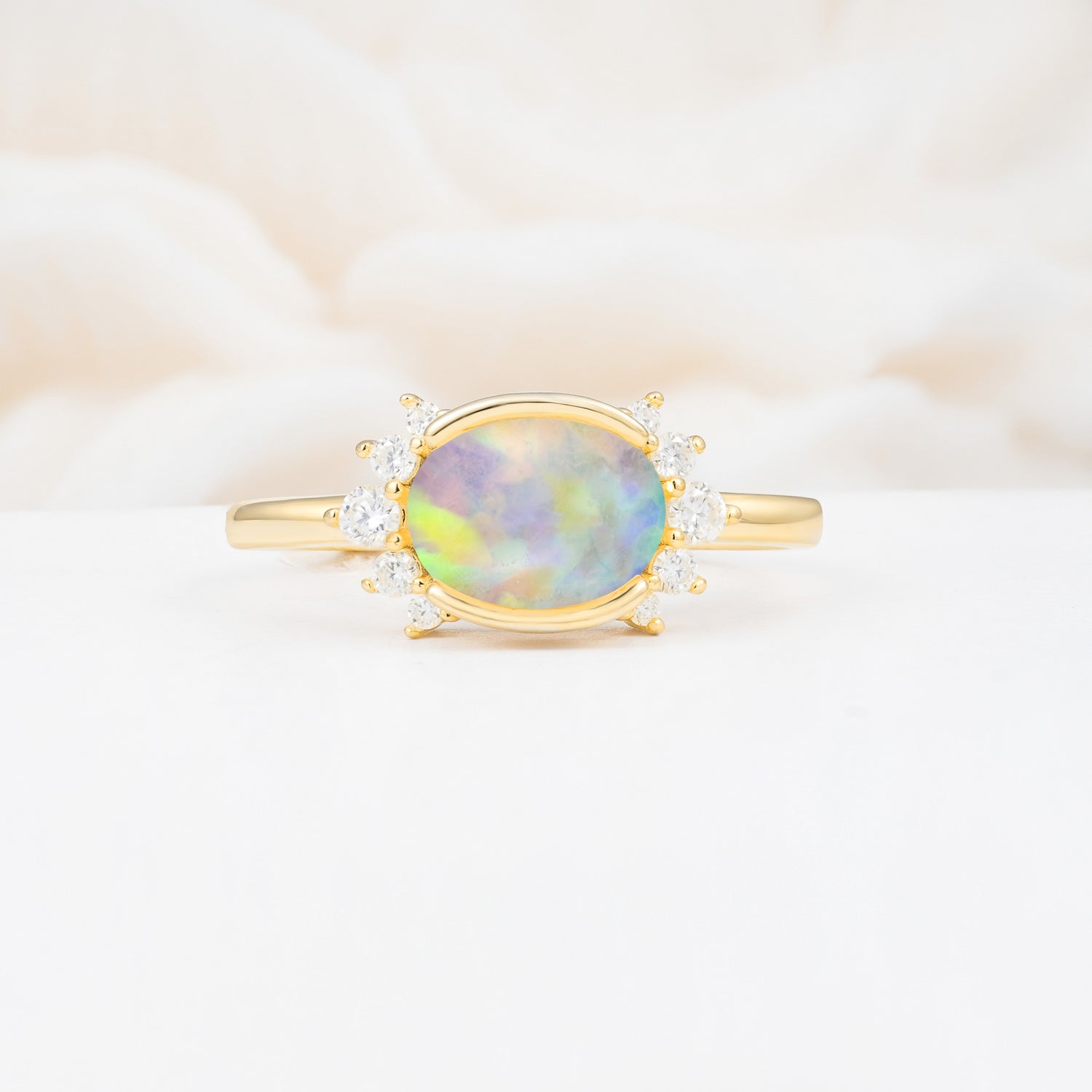 Timeless Oval Cut Bezel Frame Halo Fire Opal Engagement Ring - Additional view