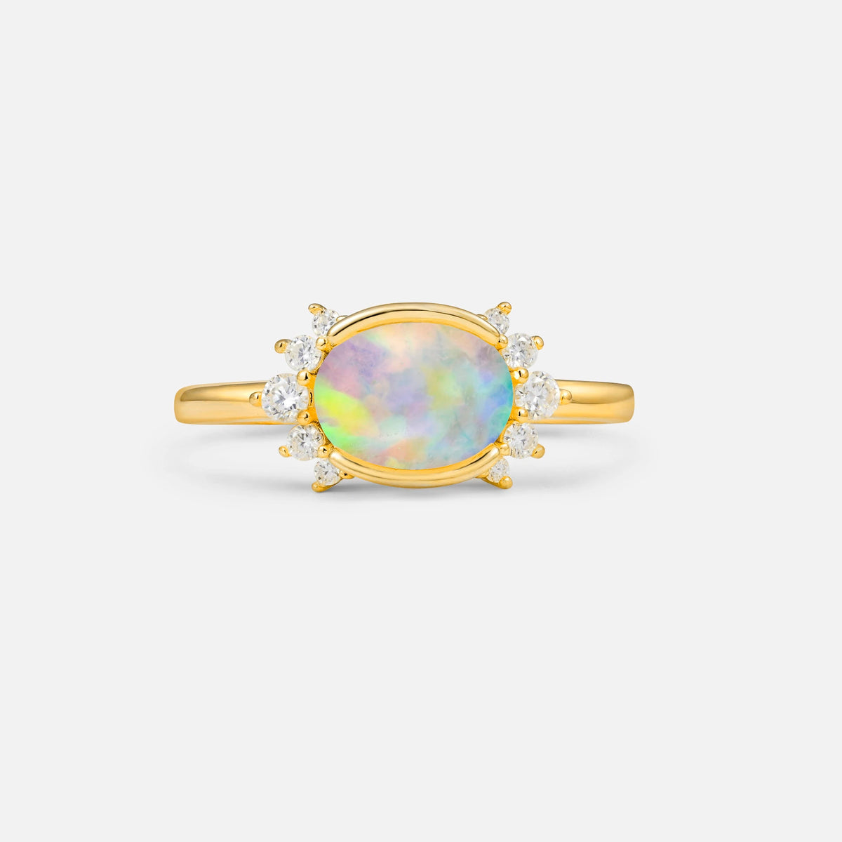 Timeless Oval Cut Bezel Frame Halo Fire Opal Engagement Ring