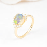 Timeless Oval Cut Bezel Frame Halo Fire Opal Engagement Ring - Additional view
