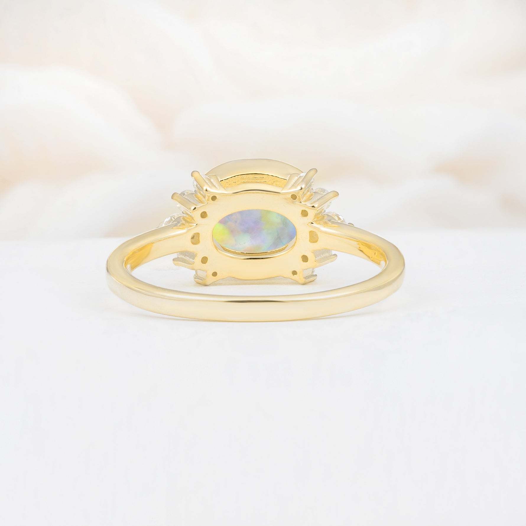 Timeless Oval Cut Bezel Frame Halo Fire Opal Engagement Ring - Additional view