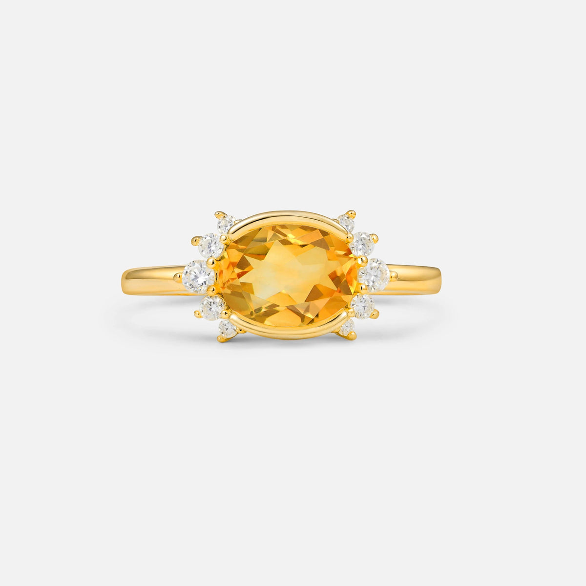 Oval Citrine Halo Engagement Ring in Yellow Gold