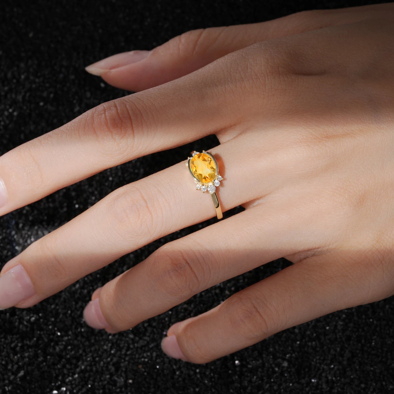 Oval Citrine Halo Engagement Ring in Yellow Gold