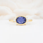 Timeless Oval Cut Bezel Frame Halo Tanzanite Engagement Ring - Additional view