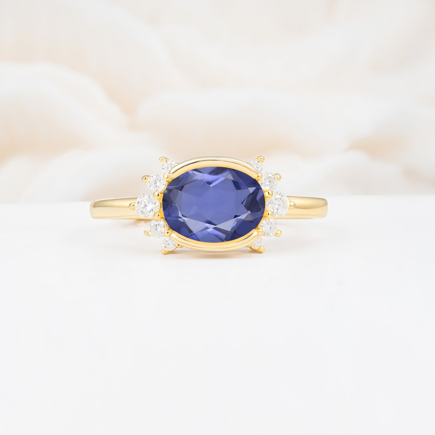 Timeless Oval Cut Bezel Frame Halo Tanzanite Engagement Ring - Additional view