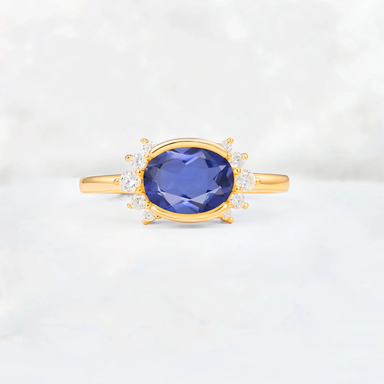Timeless Oval Cut Bezel Frame Halo Tanzanite Engagement Ring